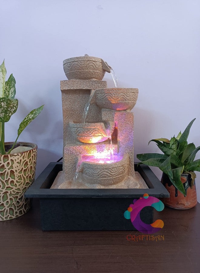 Craftisan Decorative Table Top Water Fountain for Home Décor/Office/Indoor & Outdoor/Garden/Puja Room/Vaastu Yellow Stone - Image 1